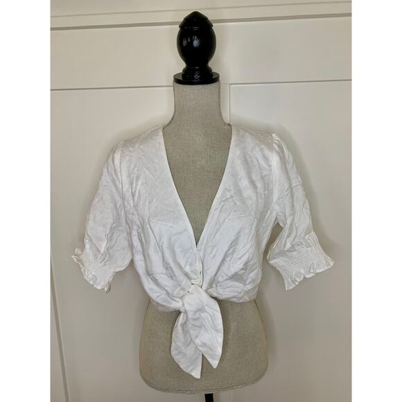 Show Me Your Mumu Kimmy Tie Top in White Tulips Large Tie Front Beach Summer - Picture 1 of 3